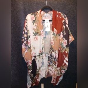 Save The Ocean Kimono Floral Print Kimono‎ One Size Pink Beige Blue Green *flaw
